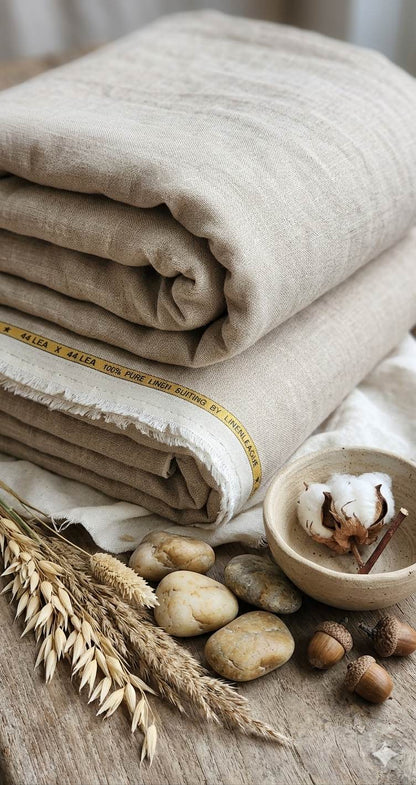 Beige Natural Pure 100% Pure Linen Fabric for Blazers, Jackets and Pants (44 lea) (0% Cotton)