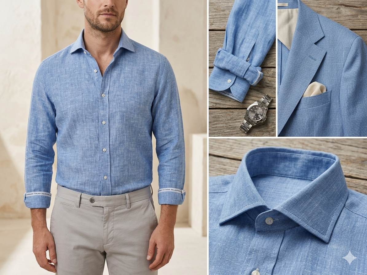 Chambrey Blue with Crossdye White texture Cotton Linen 60 lea fabric