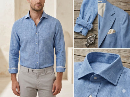 Chambrey Blue with Crossdye White texture Cotton Linen 60 lea fabric