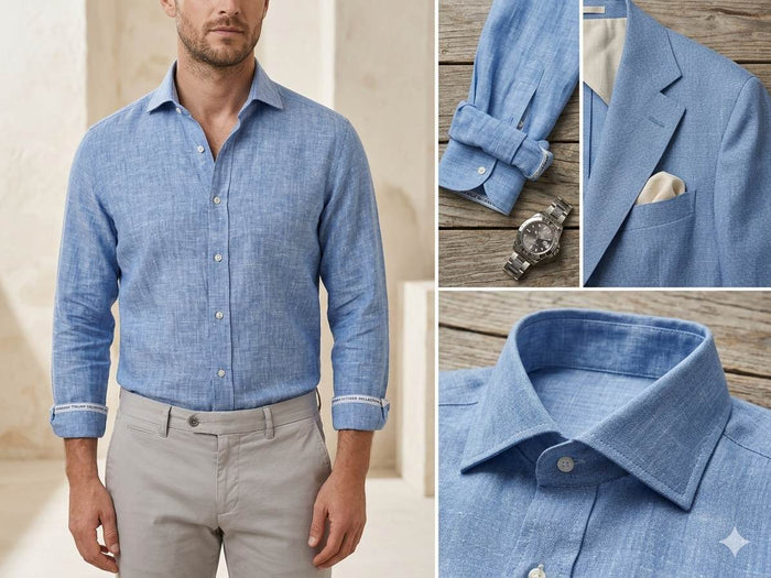 Chambrey Blue with Crossdye White texture Cotton Linen 60 lea fabric