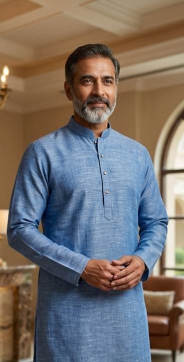 Chambrey Blue with Crossdye White texture Cotton Linen 60 lea fabric