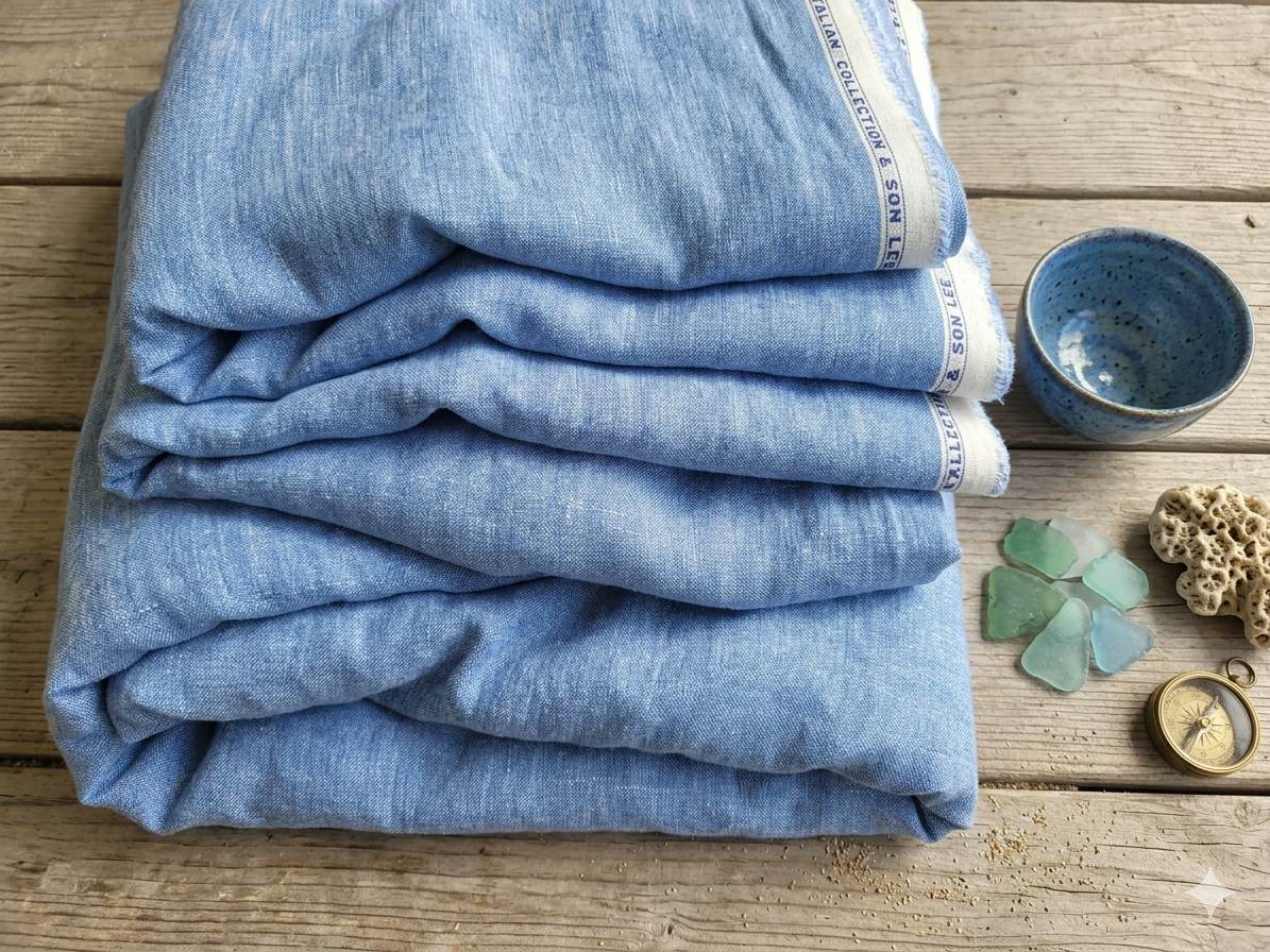 Chambrey Blue with Crossdye White texture Cotton Linen 60 lea fabric
