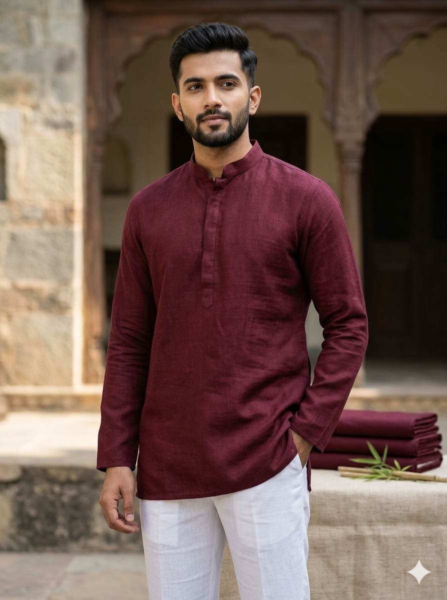 Royal Red 100% Organic Bamboo Cotton Linen Fabric