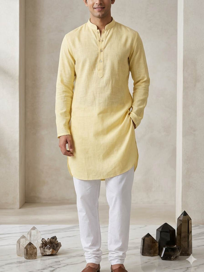 Lemon Yellow 100% Pure Cotton Linen Fabric (70 lea)