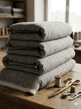 Brown base With white pinstripe Premium Cotton Linen Fabric