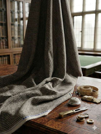 Brown base With white pinstripe Premium Cotton Linen Fabric