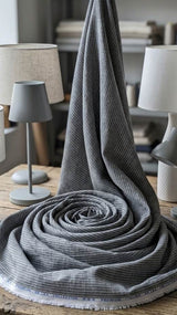 Dark Grey base With white pinstripe Premium Cotton Linen Fabric