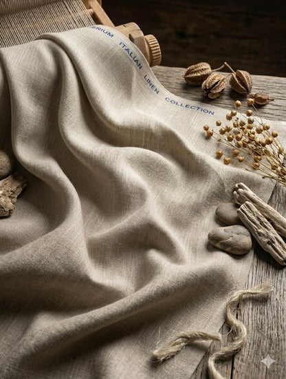 Beige Melange with off White texture Cotton Linen