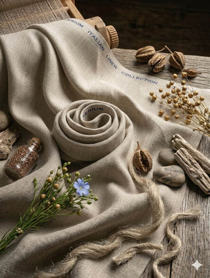 Beige Melange with off White texture Cotton Linen