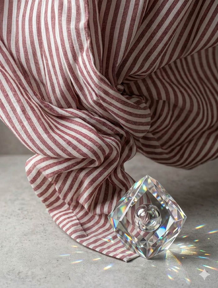 Onion Red & White Pinstriped Alternate band Premium Cotton Linen Fabric