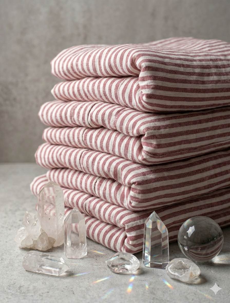 Onion Red & White Pinstriped Alternate band Premium Cotton Linen Fabric
