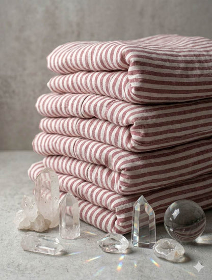 Onion Red & White Pinstriped Alternate band Premium Cotton Linen Fabric