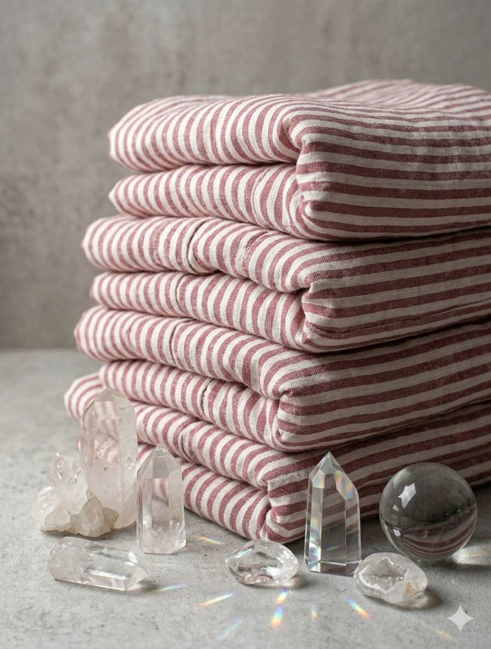 Onion Red & White Pinstriped Alternate band Premium Cotton Linen Fabric