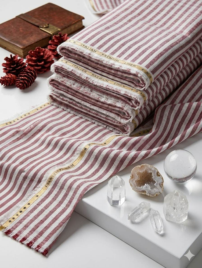 Onion Red & White Pinstriped Alternate band Premium Cotton Linen Fabric