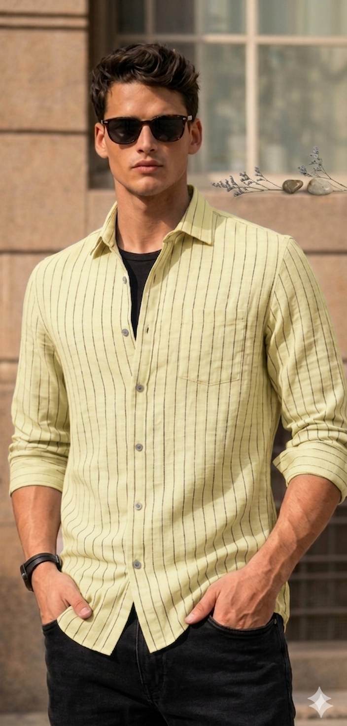 Sun-Kissed Lemon Pinstripe – Premium Italian Cotton Linen Fabric