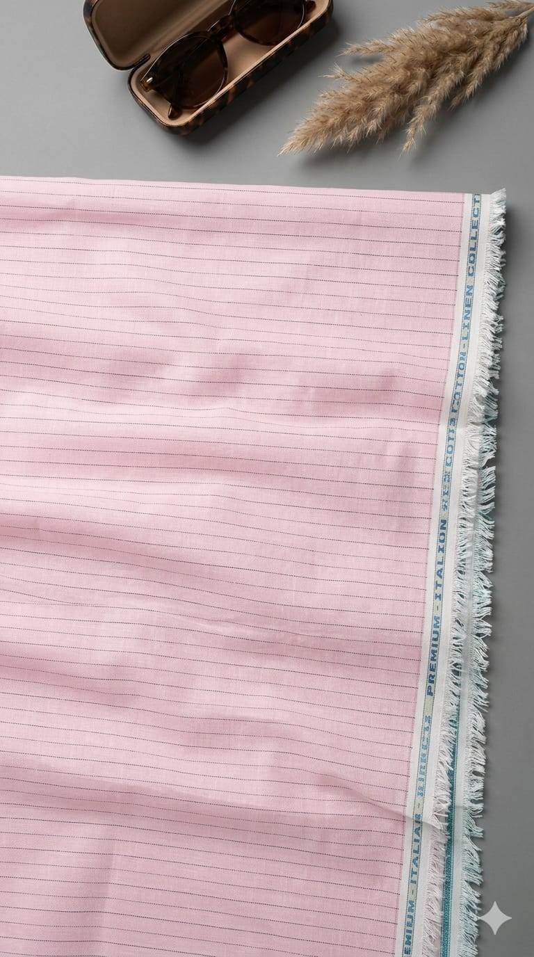Soft Pink Pinstripe Premium Italian Cotton Linen Fabric