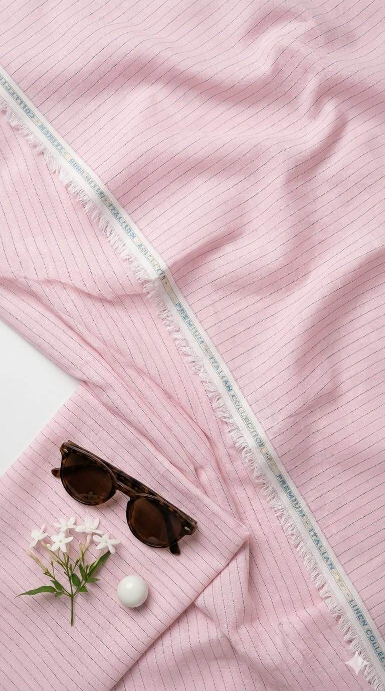 Soft Pink Pinstripe Premium Italian Cotton Linen Fabric