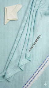 Sky Blue With charcoal Pinstripe Italian 60 Lea Cotton Linen Fabric