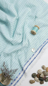 Sky Blue With charcoal Pinstripe Italian 60 Lea Cotton Linen Fabric
