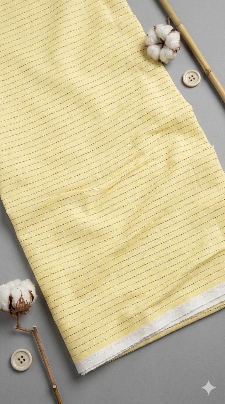 Sun-Kissed Lemon Pinstripe – Premium Italian Cotton Linen Fabric