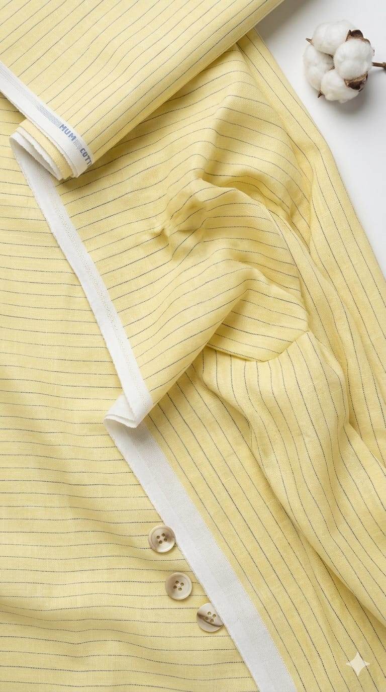 Sun-Kissed Lemon Pinstripe – Premium Italian Cotton Linen Fabric
