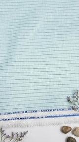 Sky Blue With charcoal Pinstripe Italian 60 Lea Cotton Linen Fabric