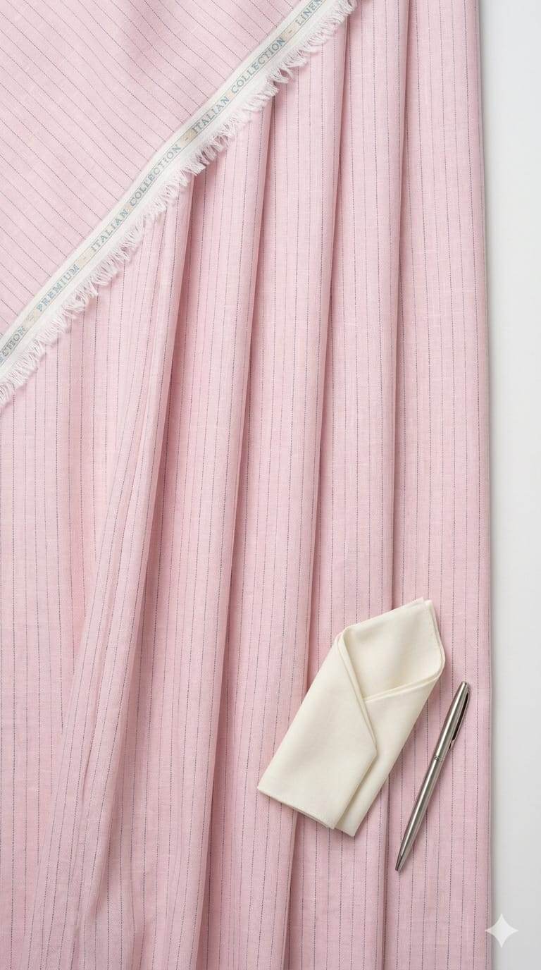 Soft Pink Pinstripe Premium Italian Cotton Linen Fabric
