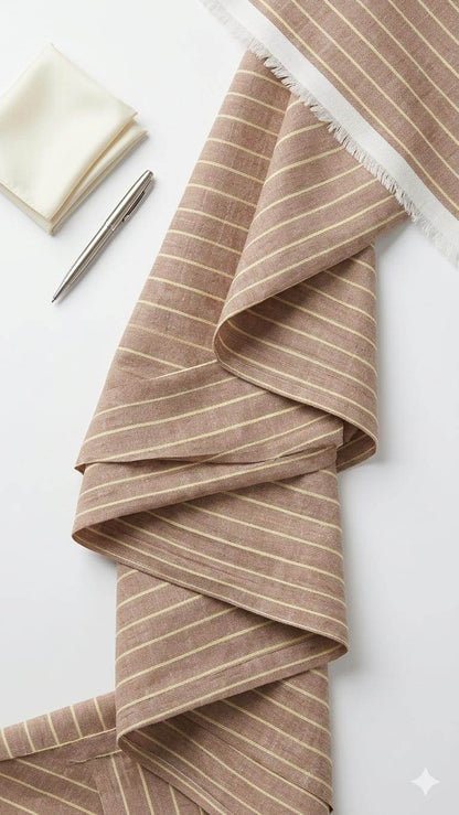 Earthy Red & Sulfur yellow Textured Stripe Premium Cotton Linen Fabric