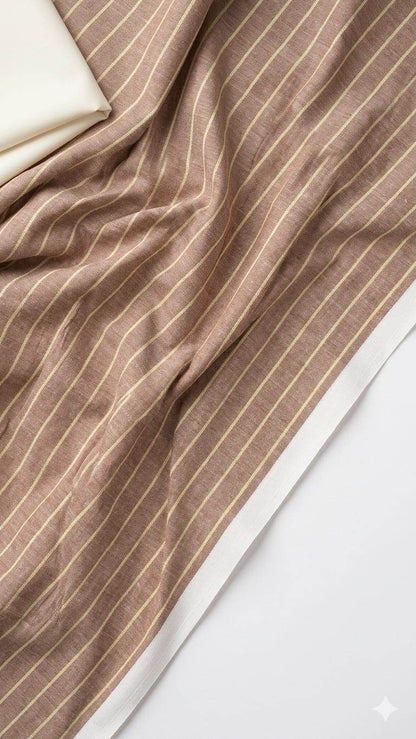 Earthy Red & Sulfur yellow Textured Stripe Premium Cotton Linen Fabric