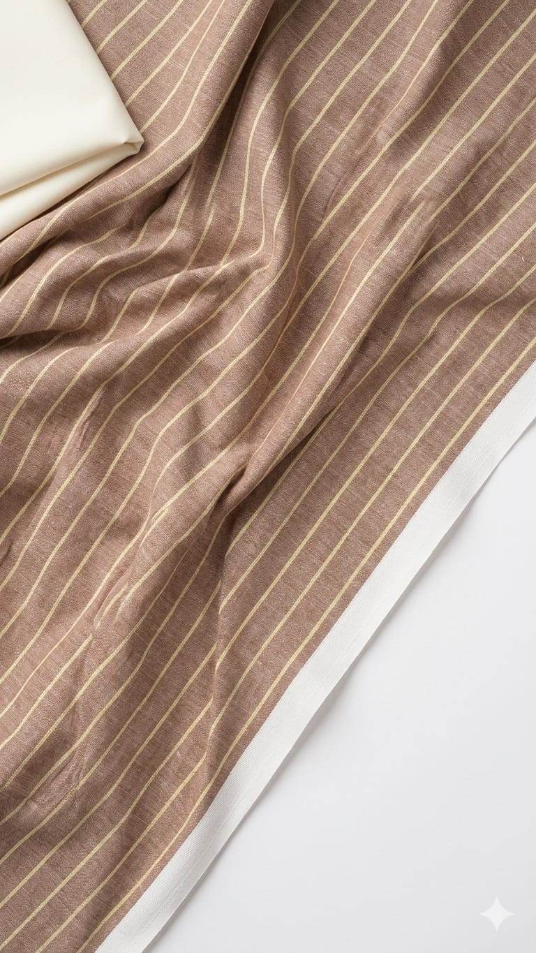 Earthy Red & Sulfur yellow Textured Stripe Premium Cotton Linen Fabric