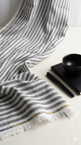 Premium Italian Cotton Linen – Charcoal & White Classic Stripe Fabric