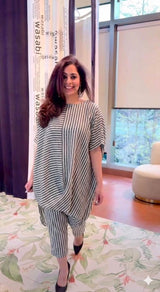 Premium Italian Cotton Linen – Charcoal & White Classic Stripe Fabric