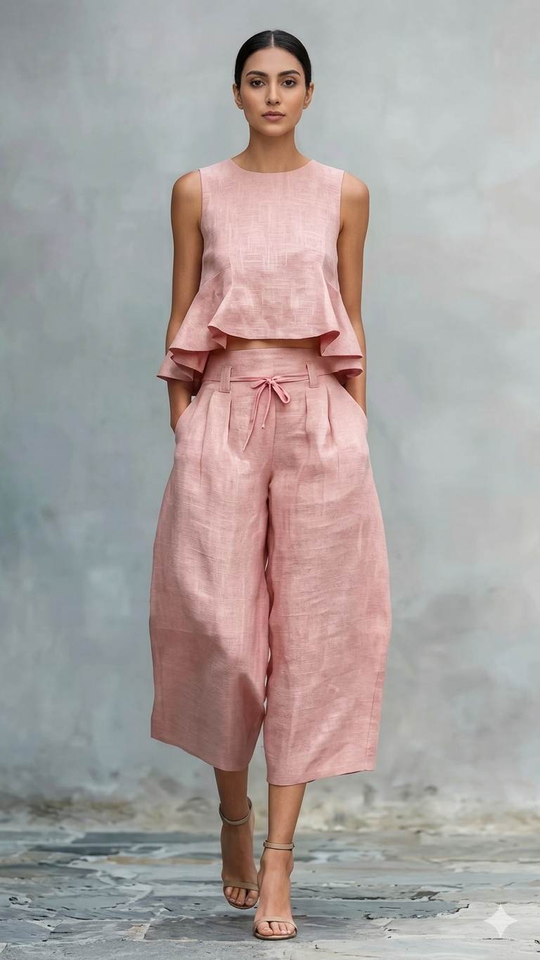 Peach Pink 100% Pure Cotton Linen Fabric (80)Lea