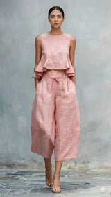 Peach Pink 100% Pure Cotton Linen Fabric (80)Lea