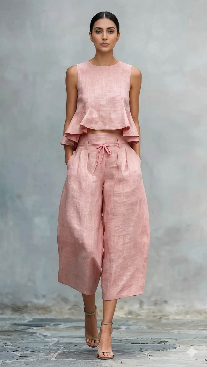 Peach Pink 100% Pure Cotton Linen Fabric (80)Lea