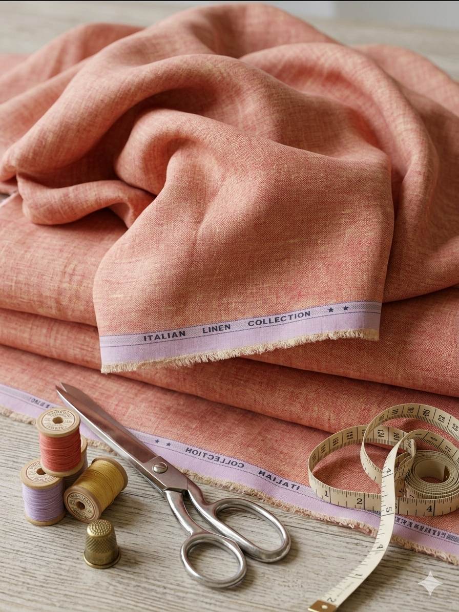 Peach with Crossdye Yellow-Cream texture Cotton Linen 60 lea fabric
