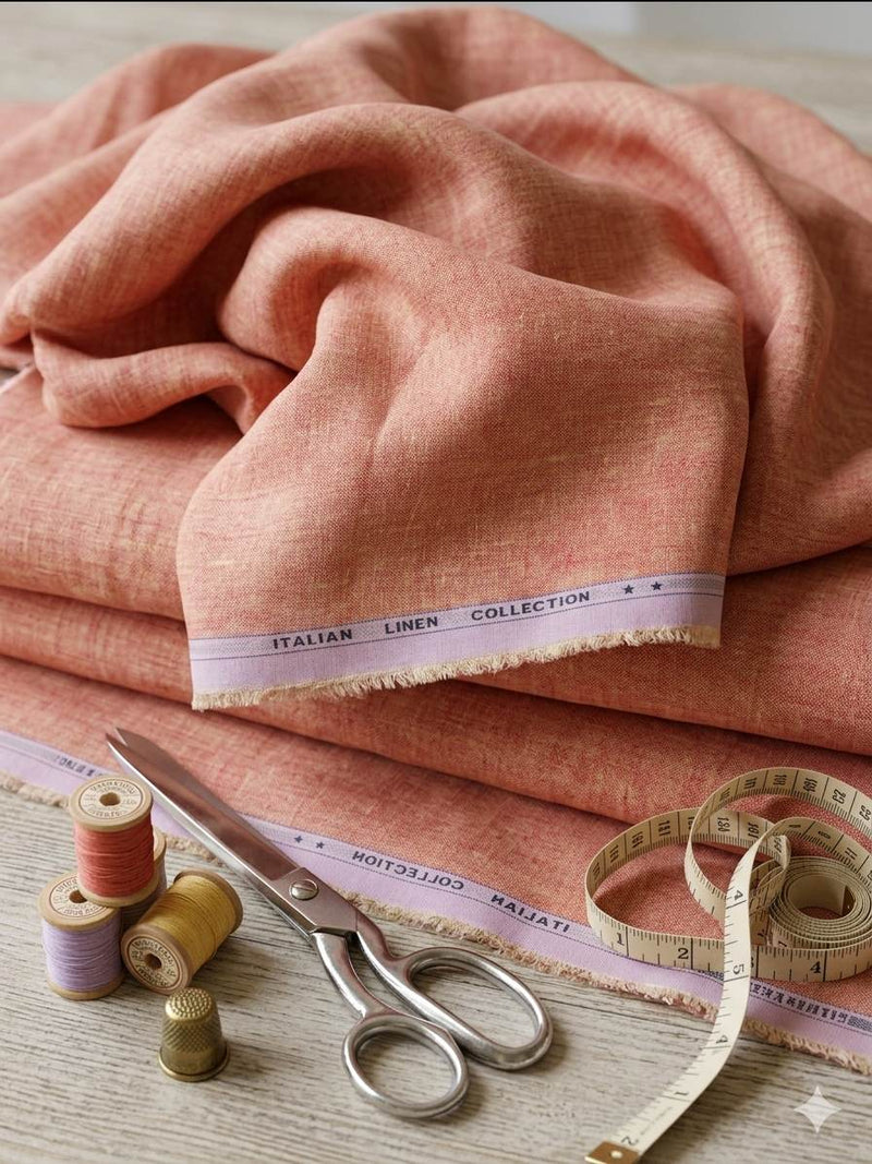 Peach with Crossdye Yellow-Cream texture Cotton Linen 60 lea fabric