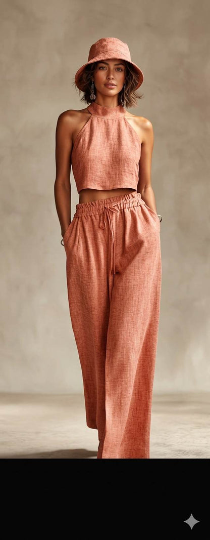 Peach with Crossdye Yellow-Cream texture Cotton Linen 60 lea fabric
