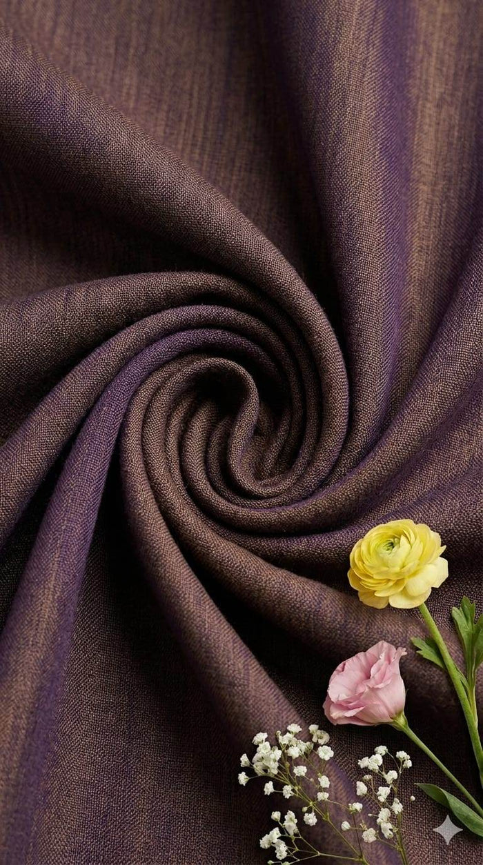 Premium Dual-Tone Textured cotton linen Fabric – Deep Espresso & Royal Violet