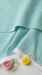 Vibrant Seafoam Green with Crossdye white texture Cotton Linen 60 lea fabric