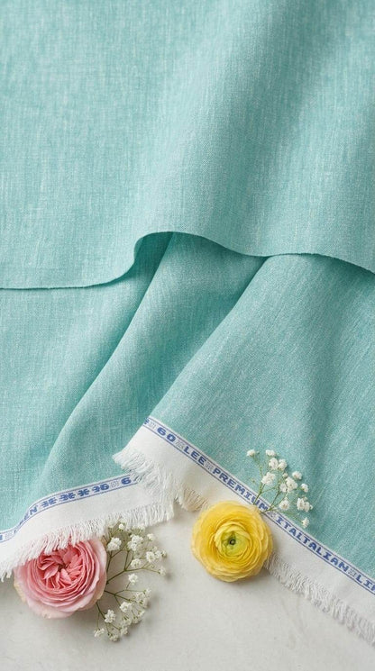 Vibrant Seafoam Green with Crossdye white texture Cotton Linen 60 lea fabric
