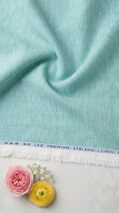 Vibrant Seafoam Green with Crossdye white texture Cotton Linen 60 lea fabric