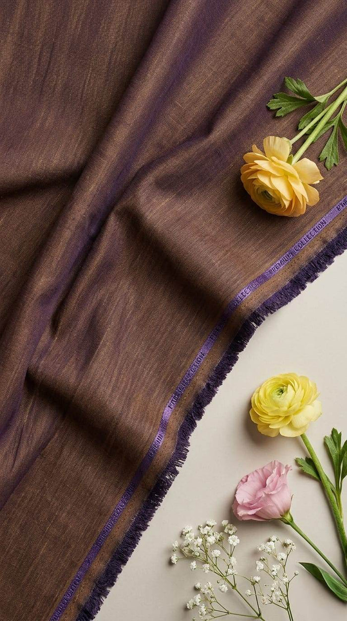 Premium Dual-Tone Textured cotton linen Fabric – Deep Espresso & Royal Violet