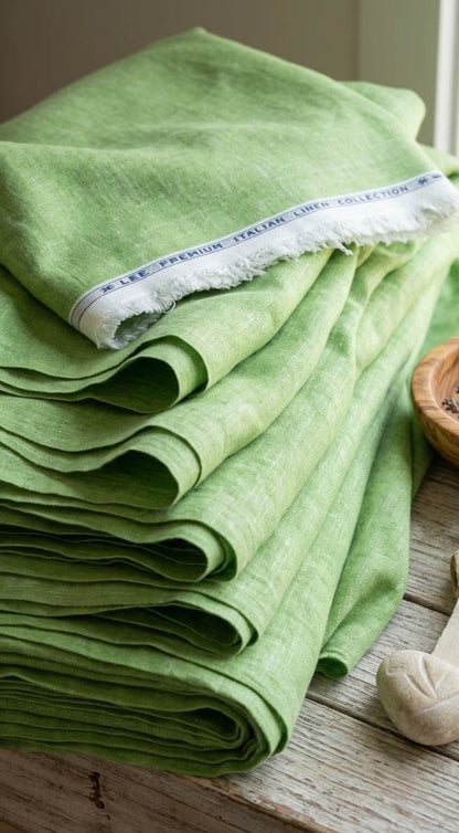 Pistachio Green with Crossdye white texture Cotton Linen 60 lea fabric