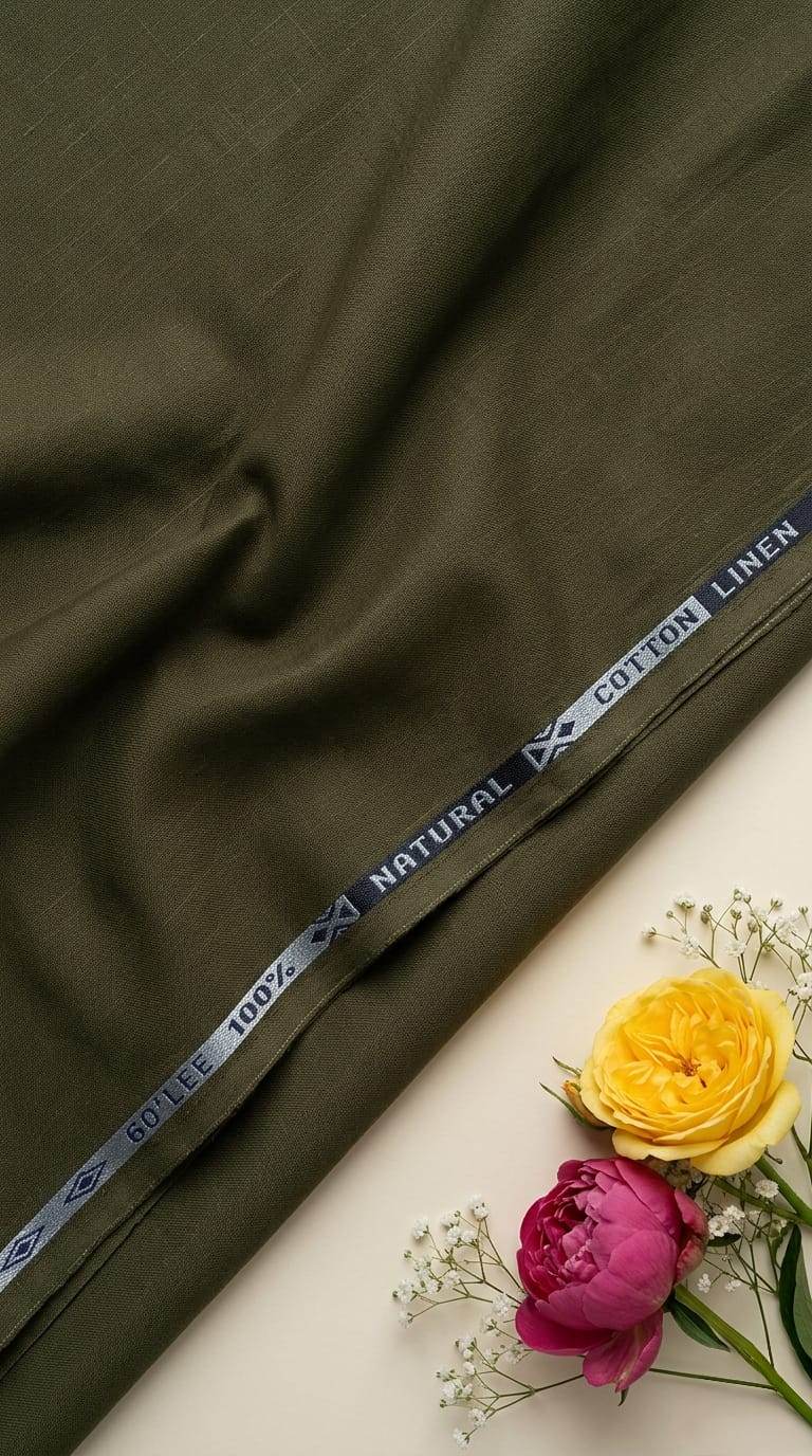 Earthy Olive Green colour 60 Lea Premium Cotton Linen