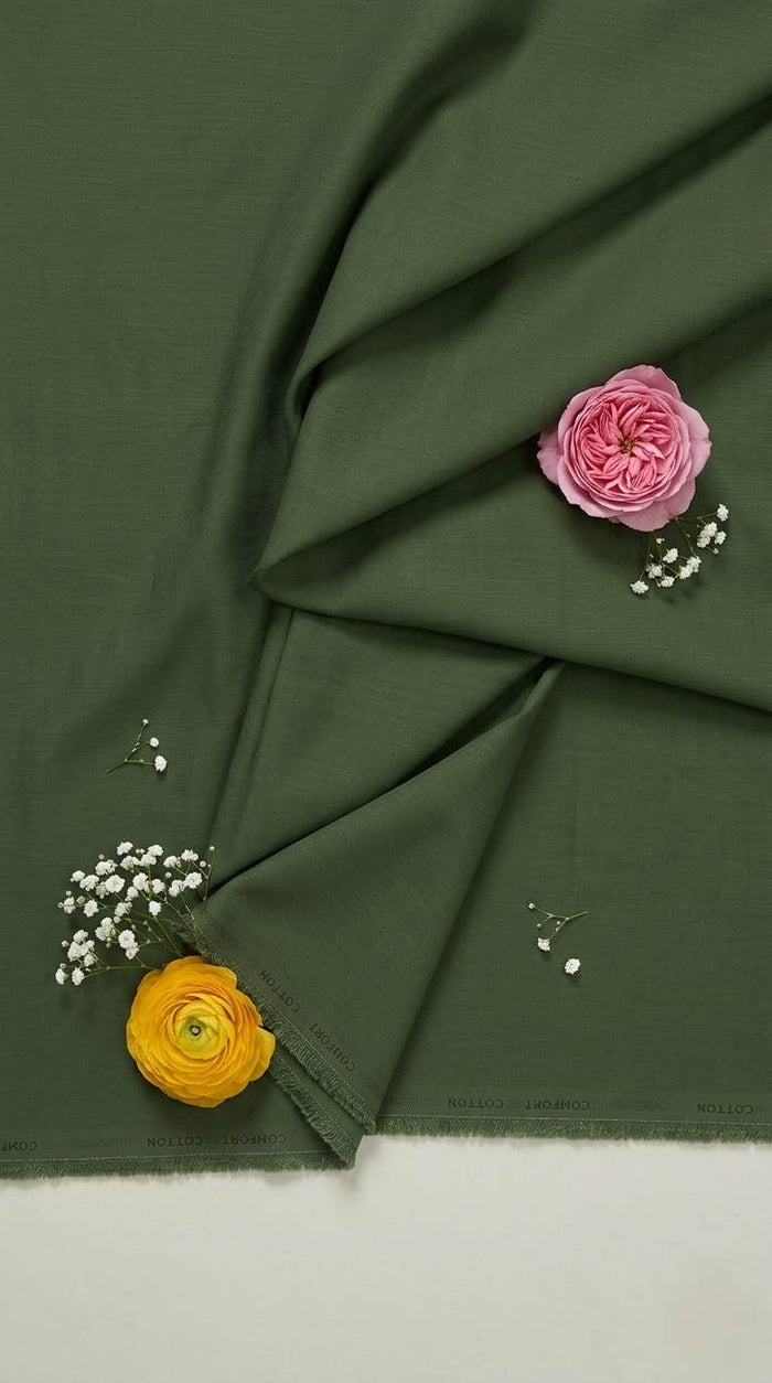 Mehndi Green plain Star Weaved Cotton Fabric