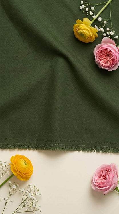 Mehndi Green plain Star Weaved Cotton Fabric