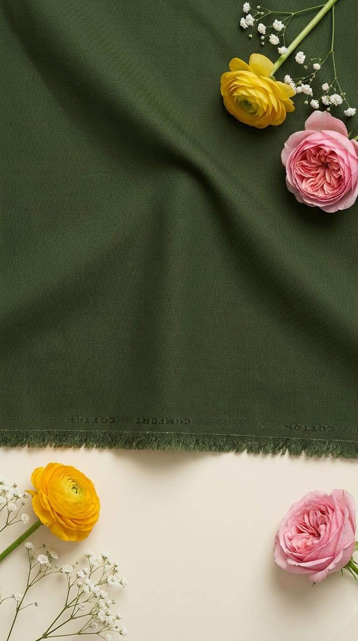 Mehndi Green plain Star Weaved Cotton Fabric