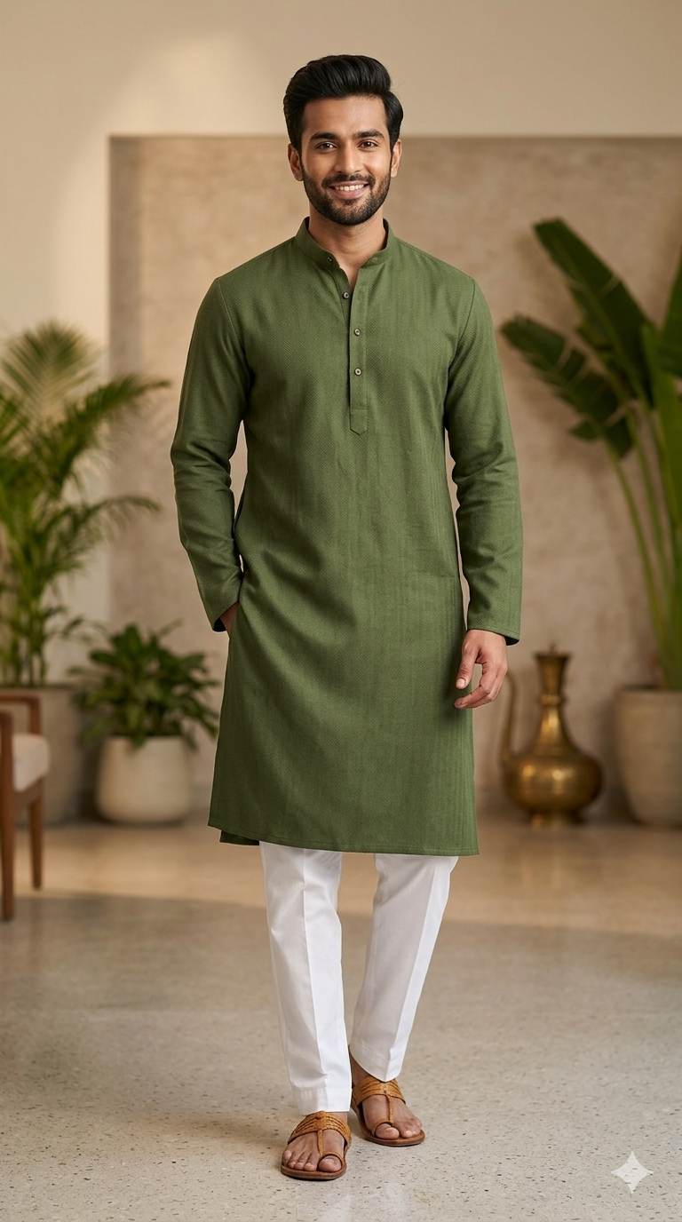 Mehndi Green plain Star Weaved Cotton Fabric