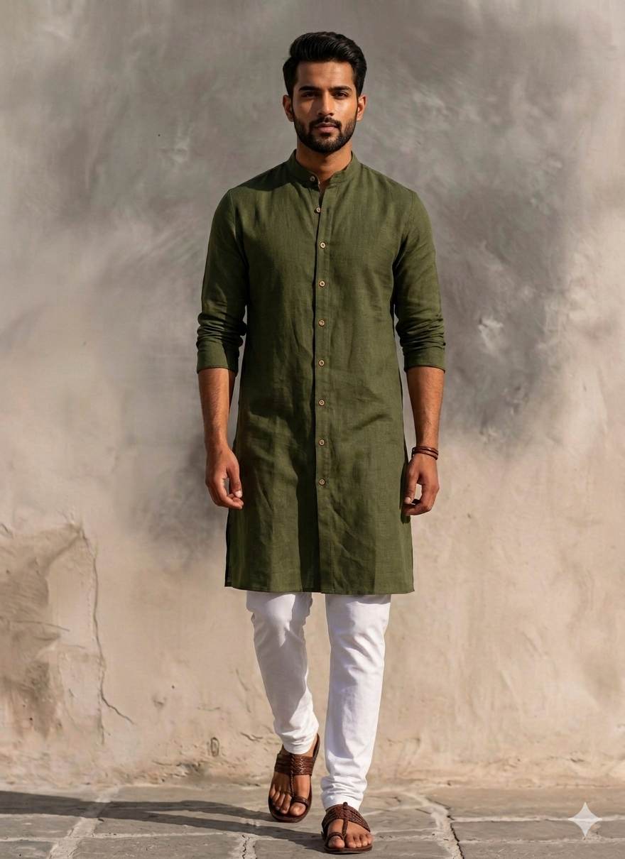Earthy Olive Green colour 60 Lea Premium Cotton Linen